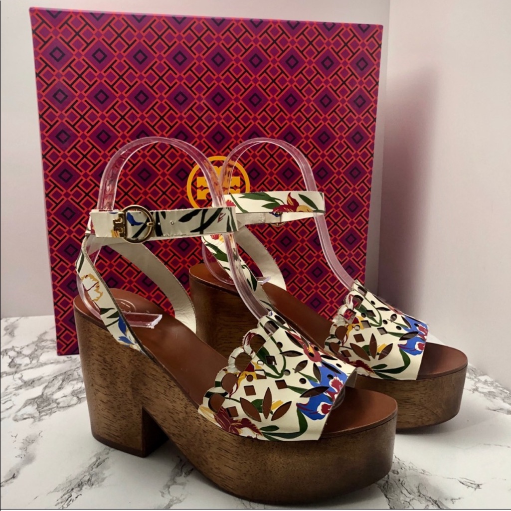 Tory Burch Wooden Floral Sandals